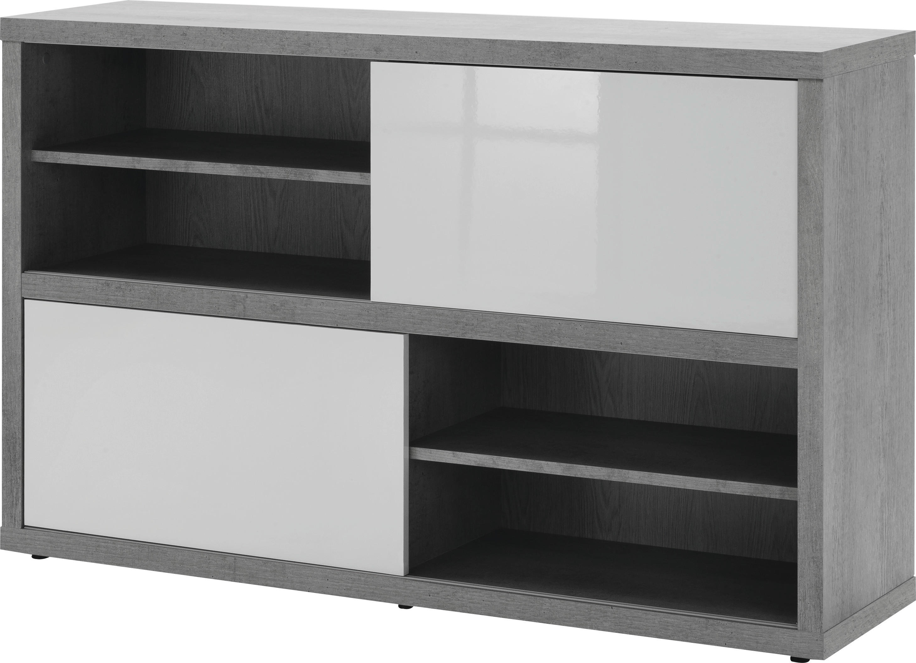 REGÁL, šedá, vysoce lesklá bílá, 140/87/35,6 cm - šedá/vysoce lesklá bílá, Design, kompozitní dřevo (140/87/35,6cm) - Carryhome