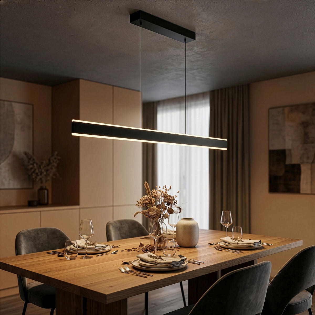 LED-HÄNGELEUCHTE Croom 120/10/60-180 cm  - Schwarz/Weiß, Design, Kunststoff/Metall (120/10/60-180cm)