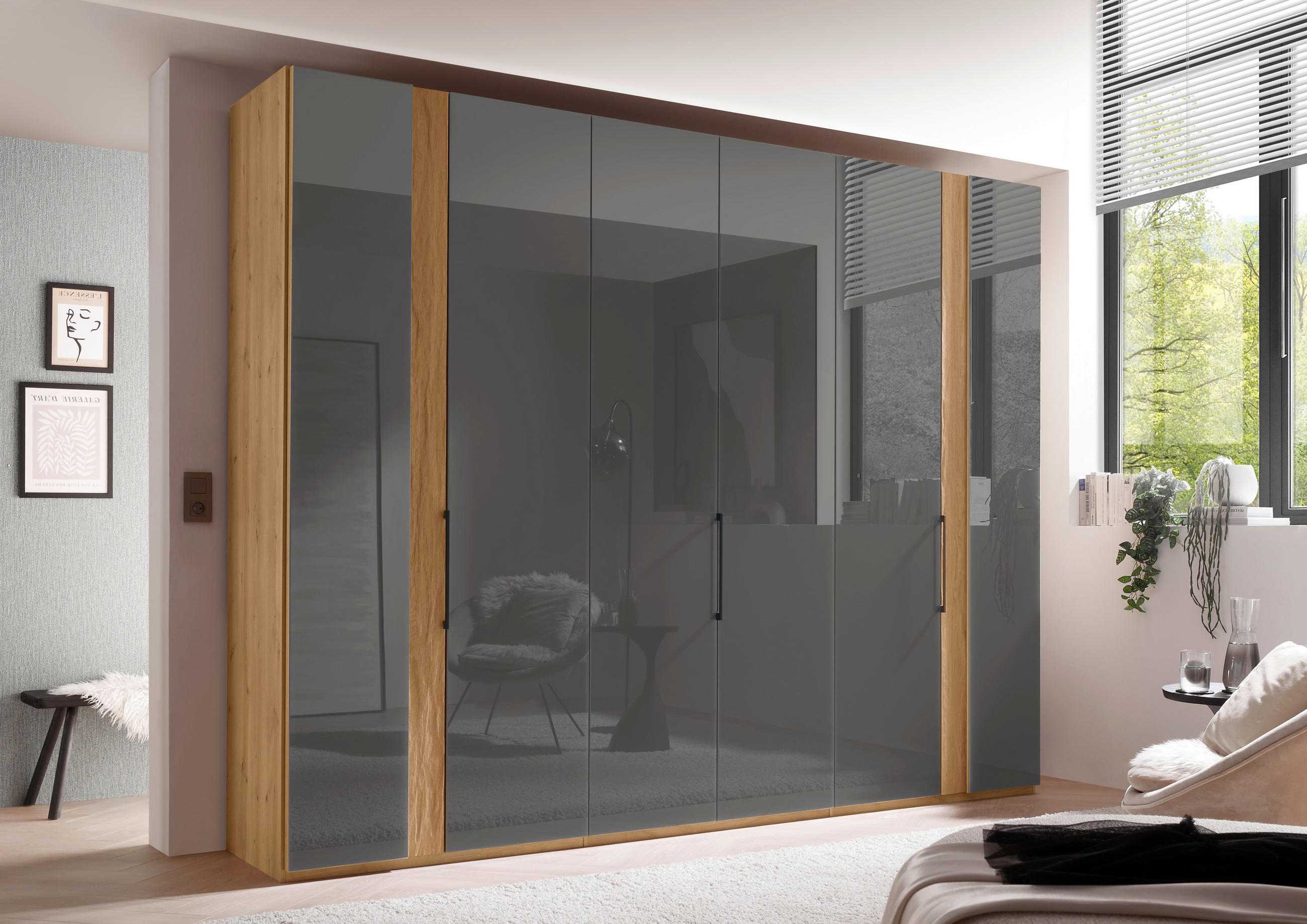 DREHTÜRENSCHRANK in Eiche Bianco, Lavagrau  - Schieferfarben/Eiche Bianco, Design, Holz/Holzwerkstoff (300/236/58cm) - Dieter Knoll