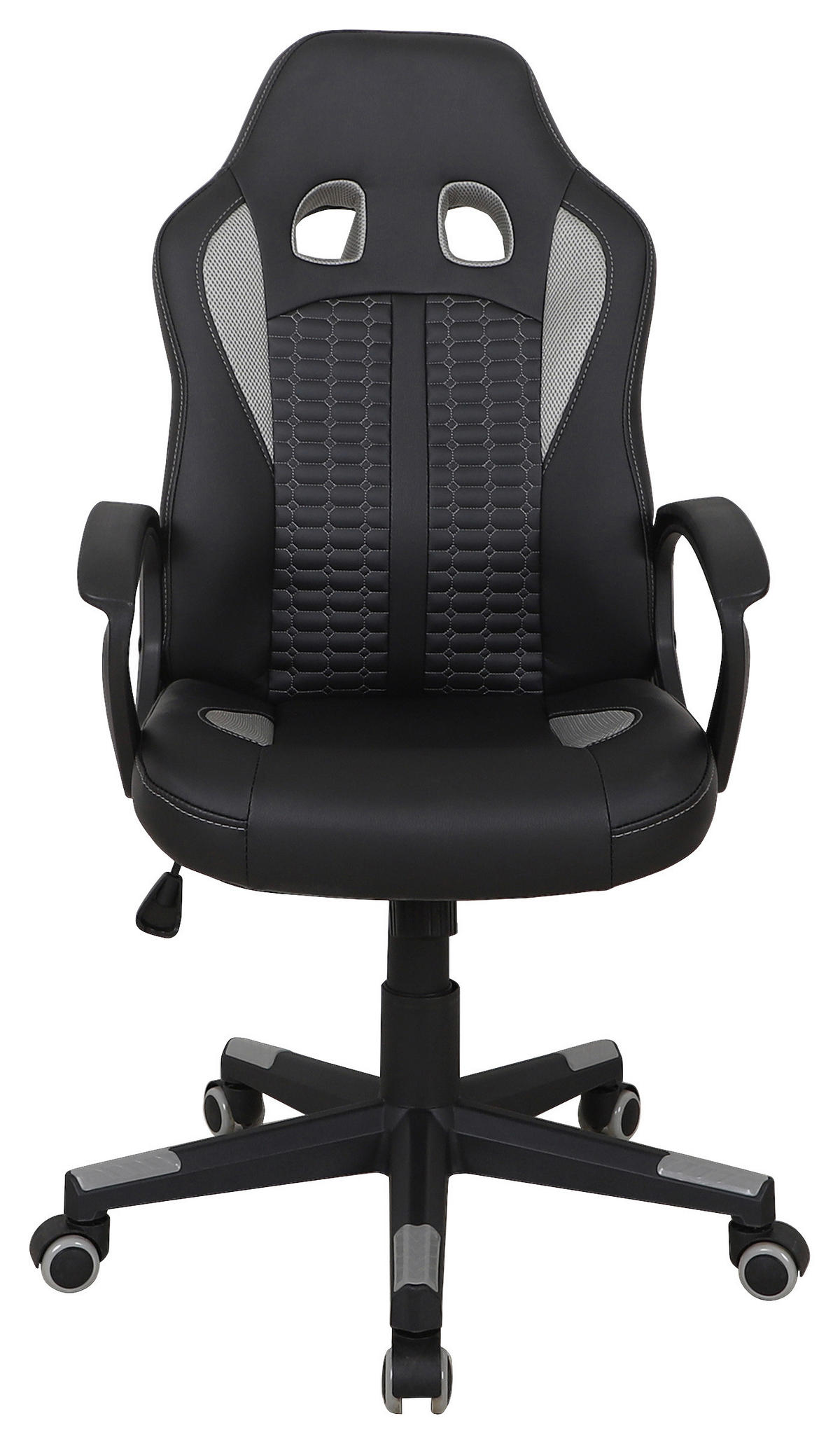 GAMER SZÉK  bőrhatású textil, feszített neccháló fekete, világosszürke  - világosszürke/fekete, Modern, műanyag/textil (56/104-113/64cm) - Carryhome