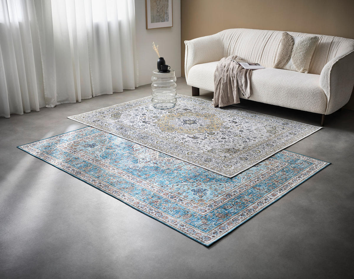VINTAGE-TEPPICH 160/230 cm Leo Creme, Pastellblau, Cognac  - Pastellblau/Cognac, LIFESTYLE, Kunststoff/Textil (160/230cm) - Novel