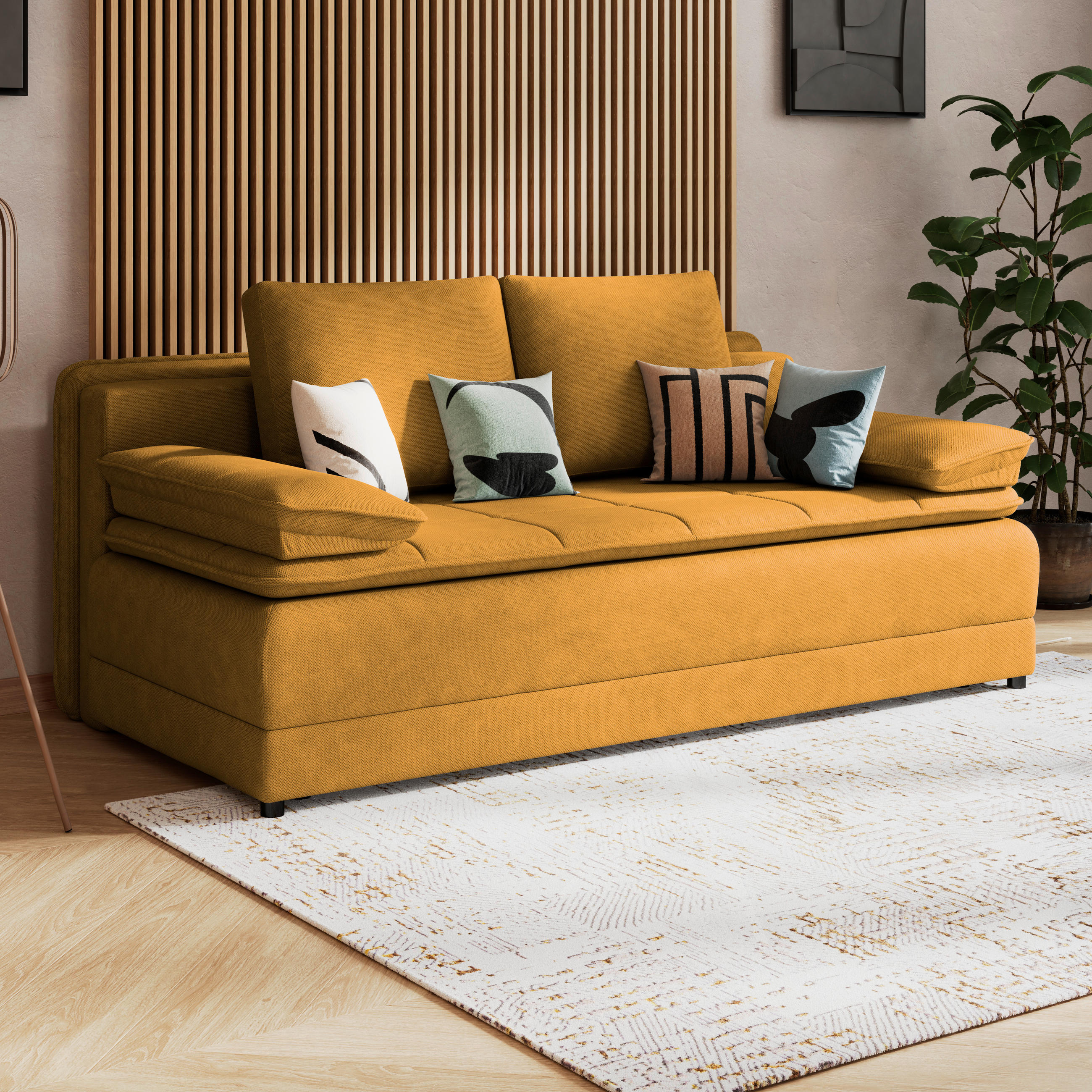 BÄDDSOFFA i vävt tyg gul  - svart/gul, Modern, textil/plast (202/73-92/105cm) - MID.YOU