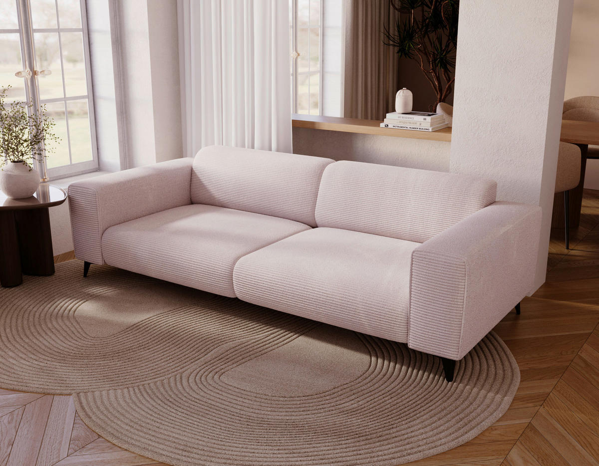 3-SITZER-SOFA Cord Creme  - Creme/Schwarz, KONVENTIONELL, Textil/Metall (237/75/104cm) - Carryhome