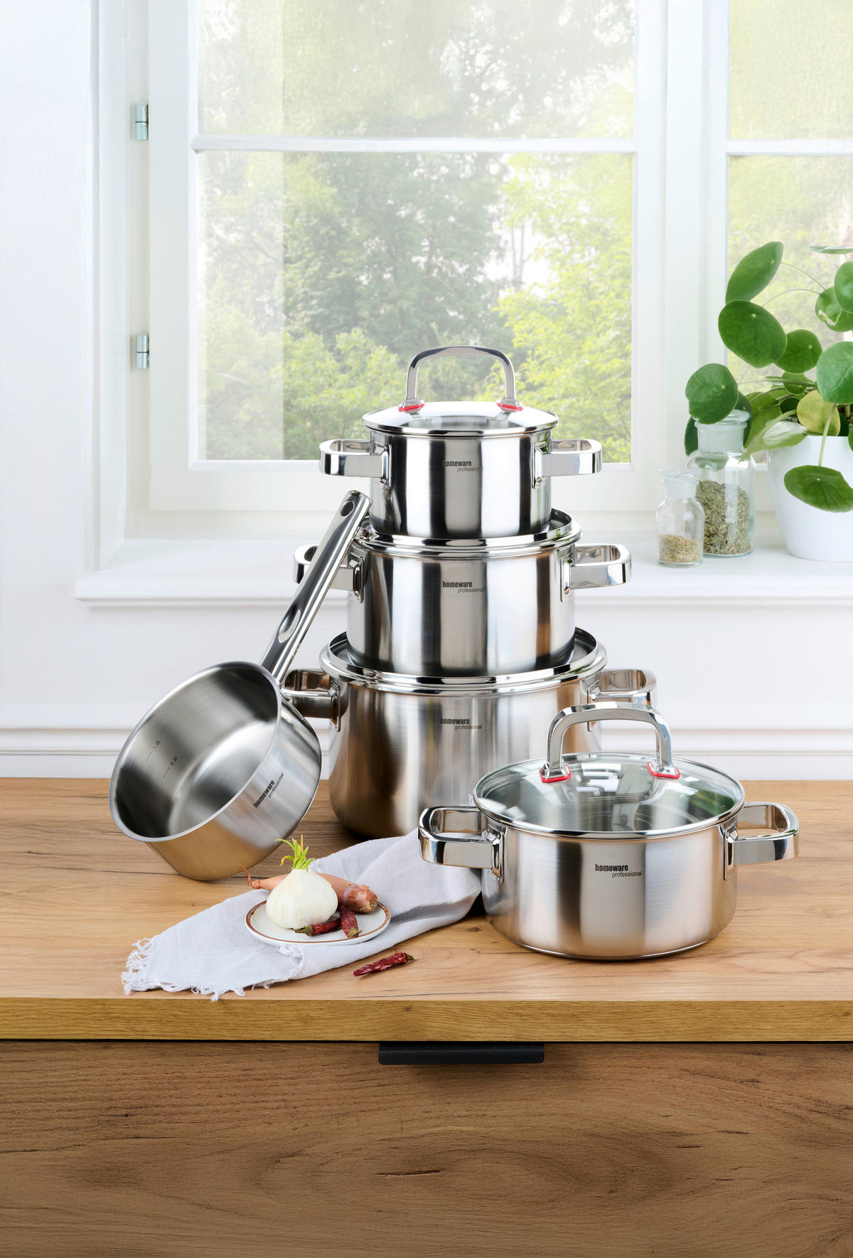 SADA HRNCŮ, 5dílné - průhledné/čiré, Design, kov/sklo - Homeware Profession.