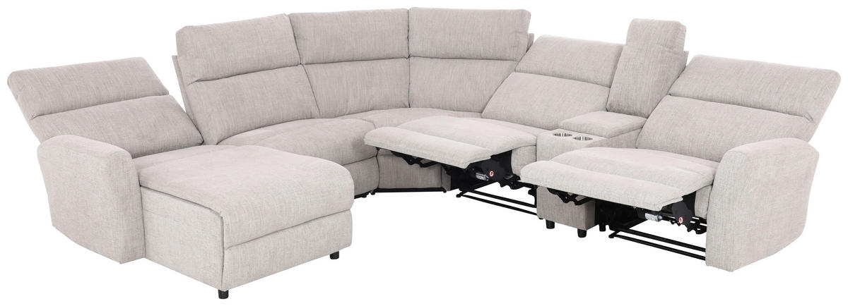 WOHNLANDSCHAFT Hellgrau Webstoff  - Hellgrau/Schwarz, KONVENTIONELL, Kunststoff/Textil (302/107/325cm) - MID.YOU