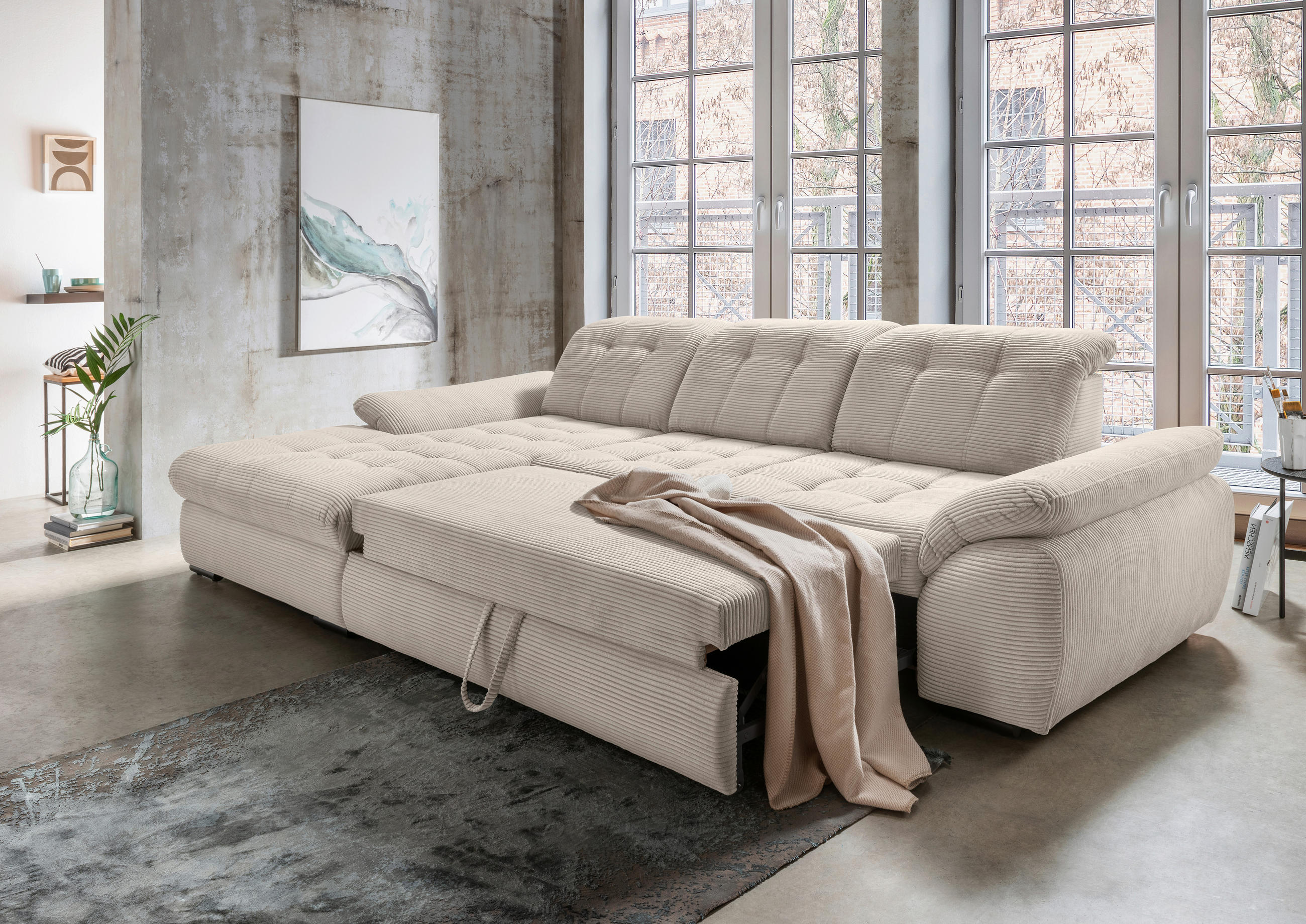 ECKSOFA Beige Cord  - Beige/Schwarz, MODERN, Textil/Metall (184/314cm) - Livetastic