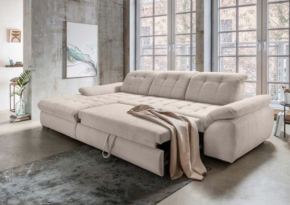 ECKSOFA in Cord Beige  - Beige/Schwarz, Modern, Textil/Metall (184/314cm) - Livetastic