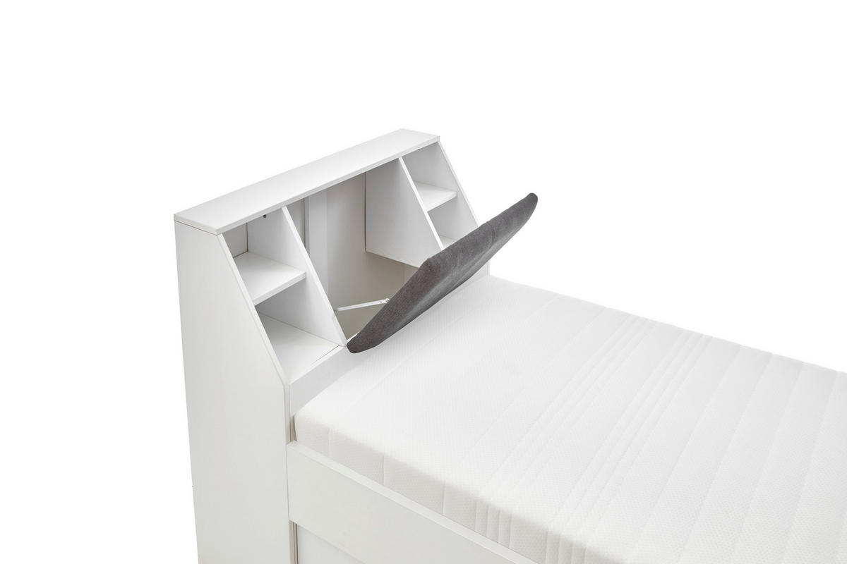 POSTEĽ S ÚLOŽNÝM PRIESTOROM, 90/200 cm biela - sivá/biela, Konventionell, kompozitné drevo/textil (90/200cm) - Carryhome