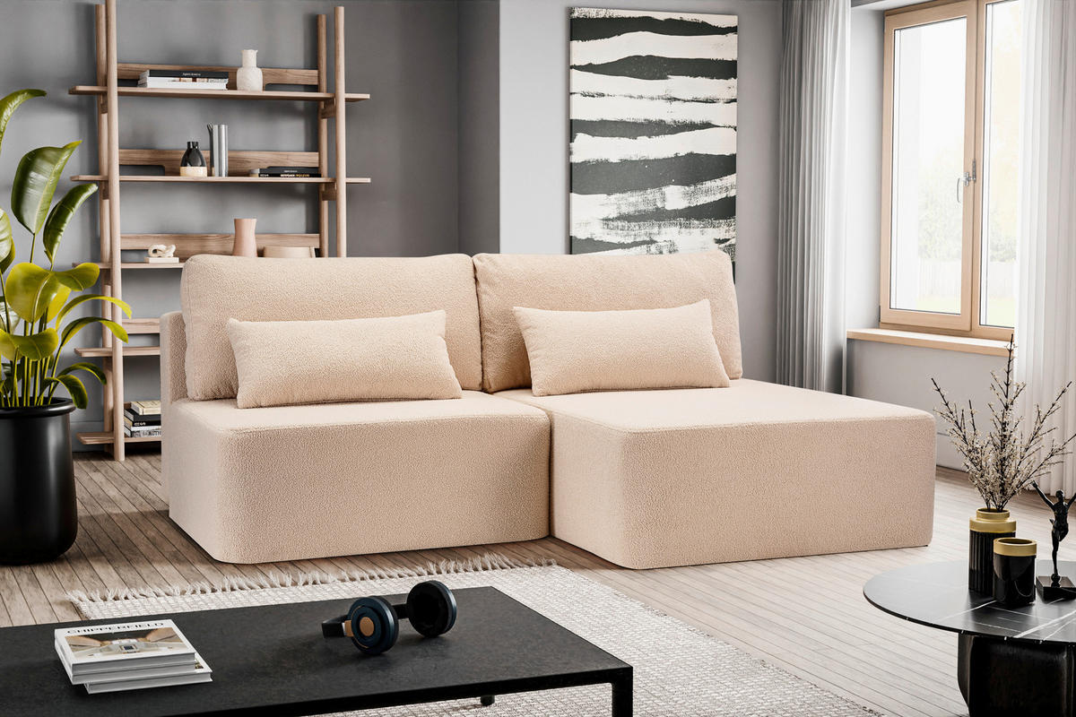 ECKSOFA AMSTERIX Beige Cord  - Beige/Schwarz, Basics, Kunststoff/Textil (213/158cm) - MID.YOU