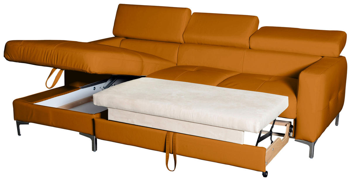 ECKSOFA Gelb Echtleder  - Chromfarben/Gelb, Design, Leder/Metall (168/227cm) - Livetastic