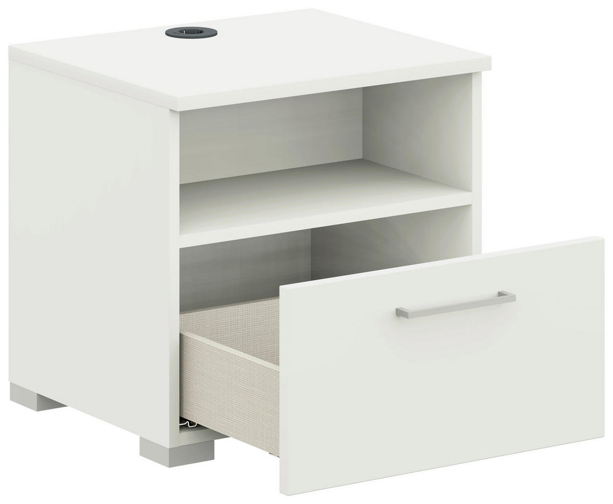 NACHTKÄSTCHEN 50/48/42,1 cm  in Weiss  - Weiss/Edelstahlfarben, Design, Holzwerkstoff/Metall (50/48/42,1cm) - Cantus