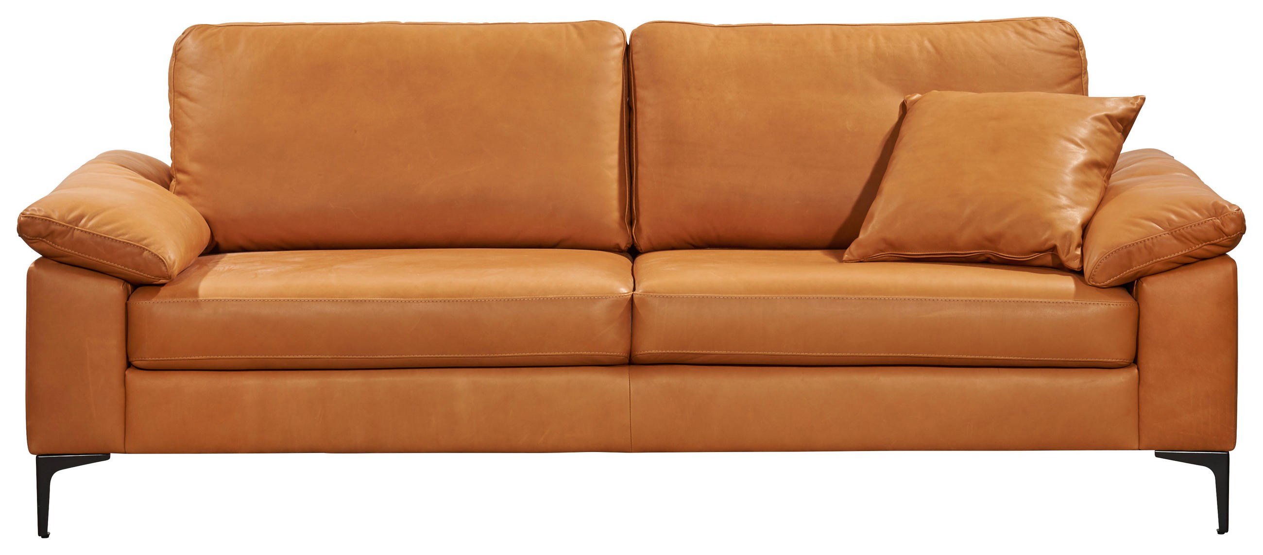 2,5-SITZER in Leder Cognac  - Cognac/Schwarz, Design, Leder/Metall (204/83/97cm) - Schöner Wohnen