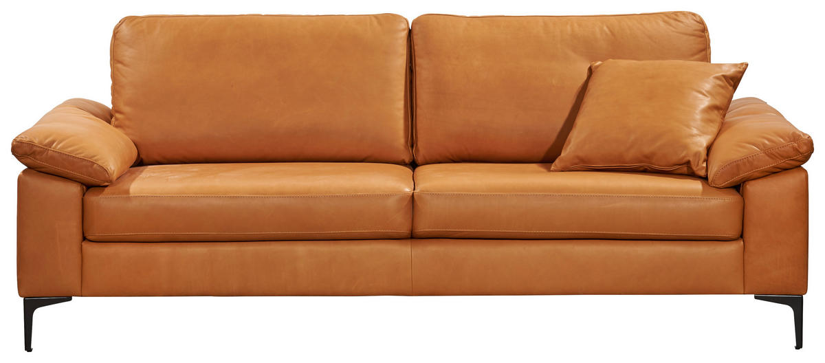 2,5-SITZER in Leder Cognac  - Cognac/Schwarz, Design, Leder/Metall (204/83/97cm) - Schöner Wohnen