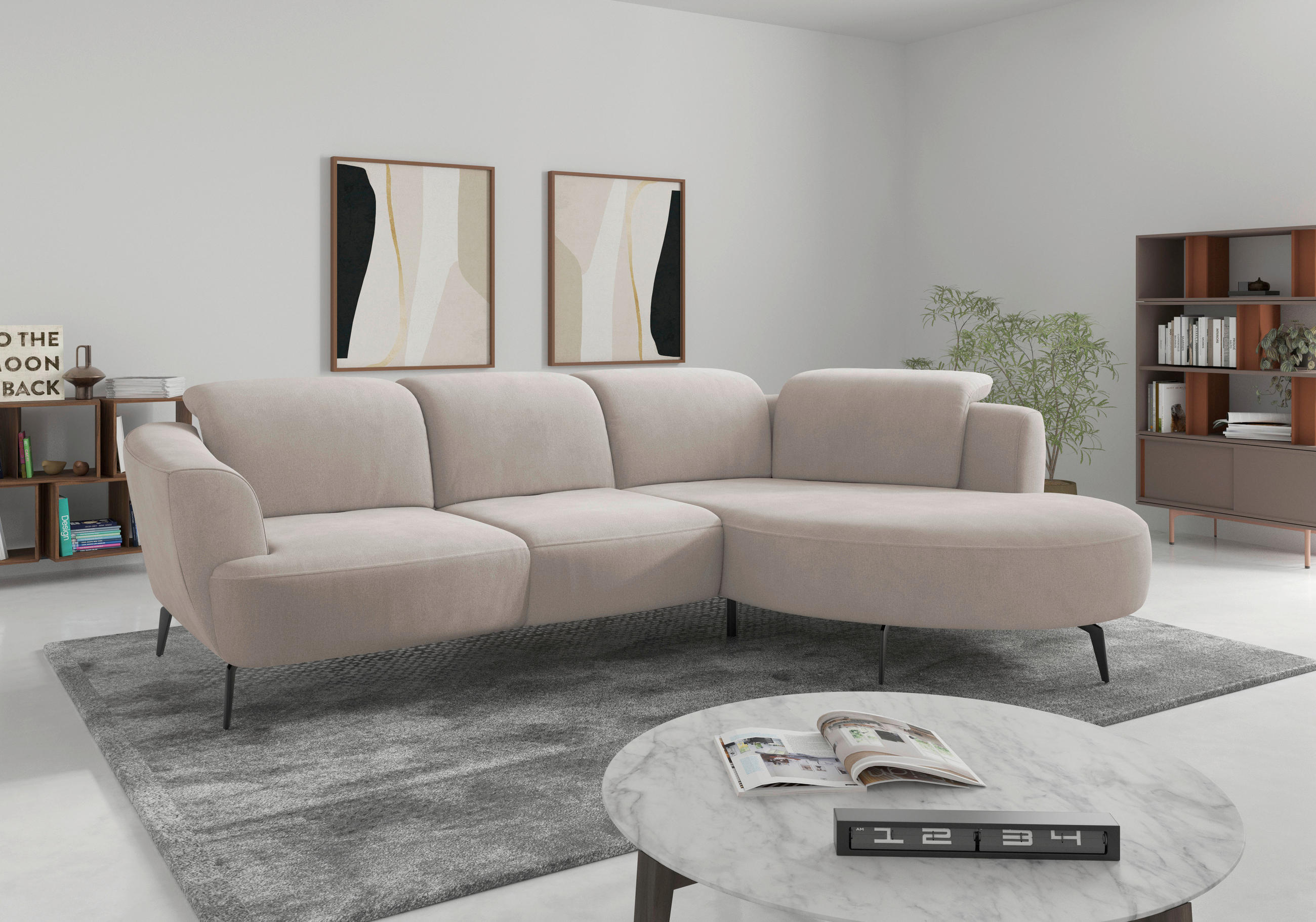 ECKSOFA ZOE E Greige Flachgewebe  - Greige/Schwarz, KONVENTIONELL, Textil/Metall (309/199cm) - Sit & More