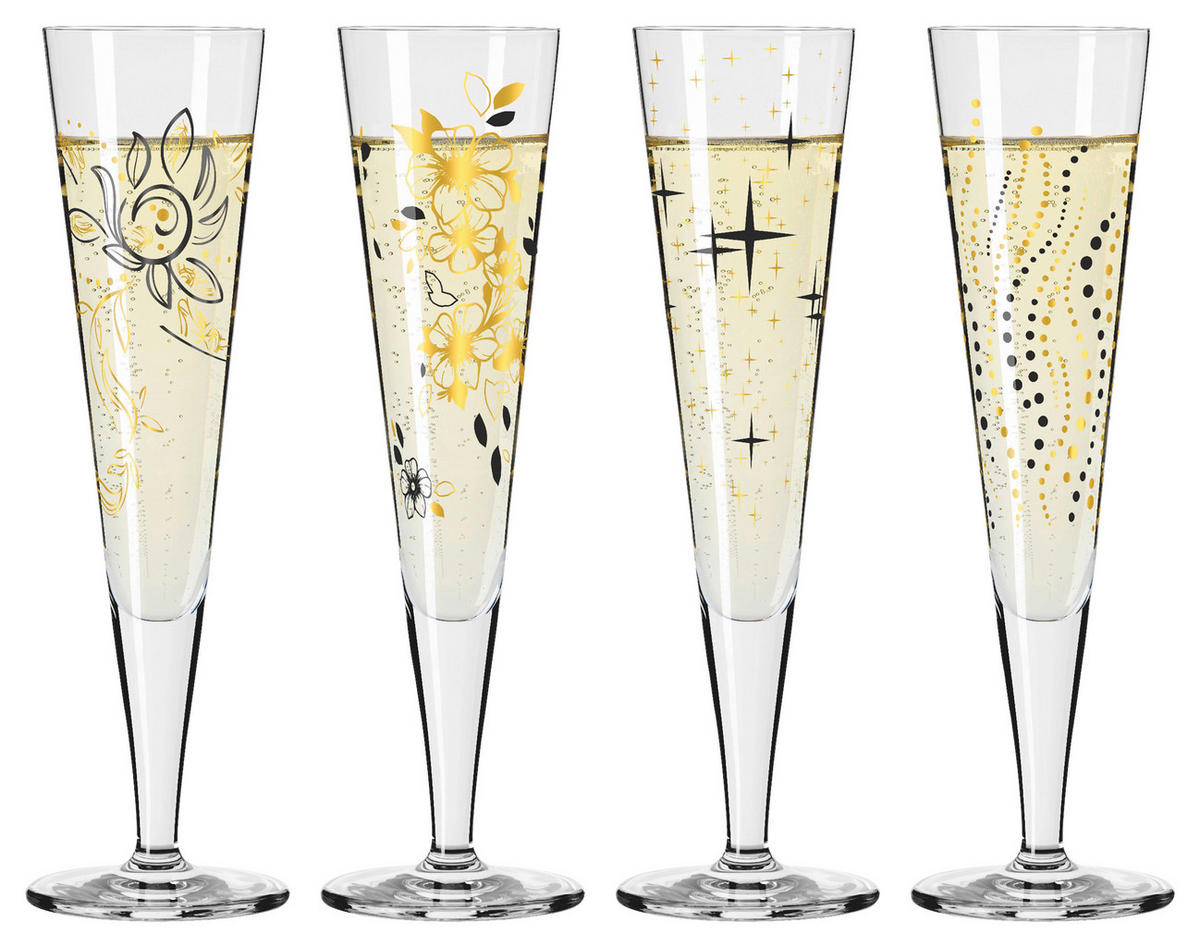CHAMPAGNERGLAS Goldnacht 205 ml 4-teilig  - Goldfarben/Schwarz, Trend, Glas (7,2/24/7,2cm) - Ritzenhoff Breker