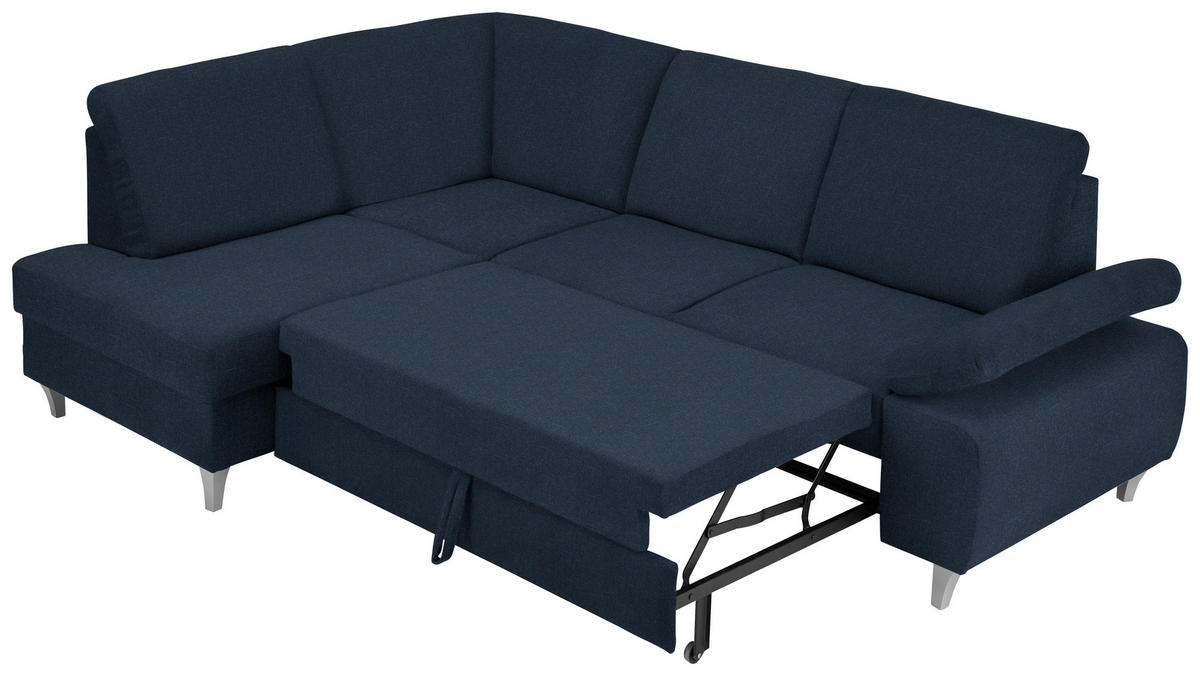 ECKSOFA in Flachgewebe Dunkelblau  - Silberfarben/Dunkelblau, Konventionell, Holz/Textil (186/255cm) - Cantus