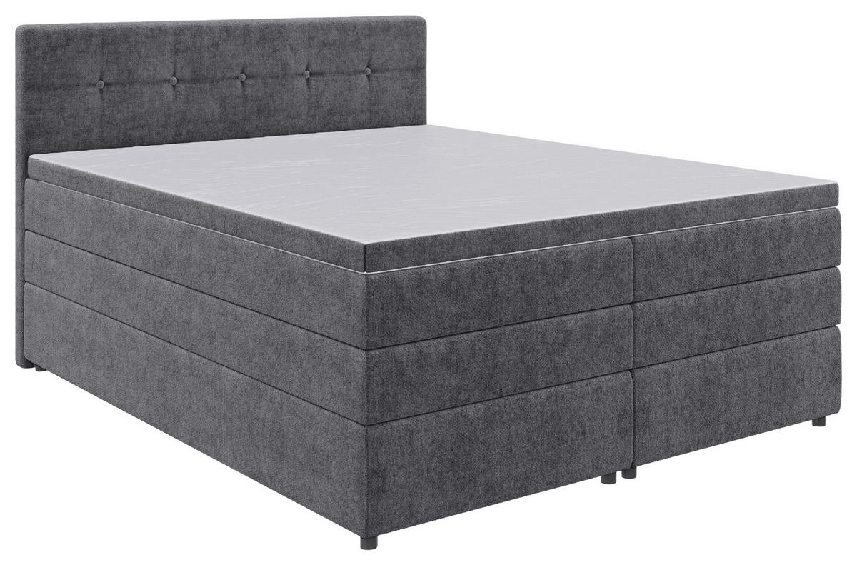 BOXSPRINGBETT 160/200 cm,  in Grau, Bettkasten, Topper, Matratzen, H3 = fest  - Schwarz/Grau, KONVENTIONELL, Kunststoff/Textil (160/200cm) - Boxxx