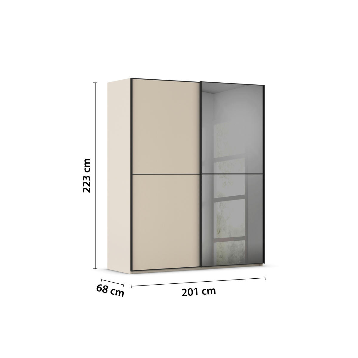 SCHWEBETÜRENSCHRANK 201/223/68 cm 2-türig Champagner, Schwarz  - Champagner/Schwarz, KONVENTIONELL, Glas/Holzwerkstoff (201/223/68cm) - Novel