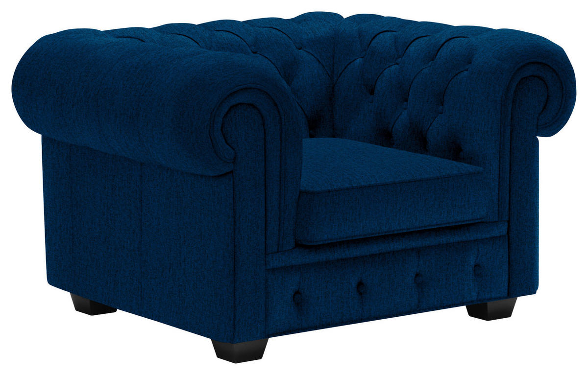 CHESTERFIELD-SESSEL in Webstoff Blau  - Wengefarben/Blau, Lifestyle, Holz/Textil (115/76,5/96cm) - Landscape