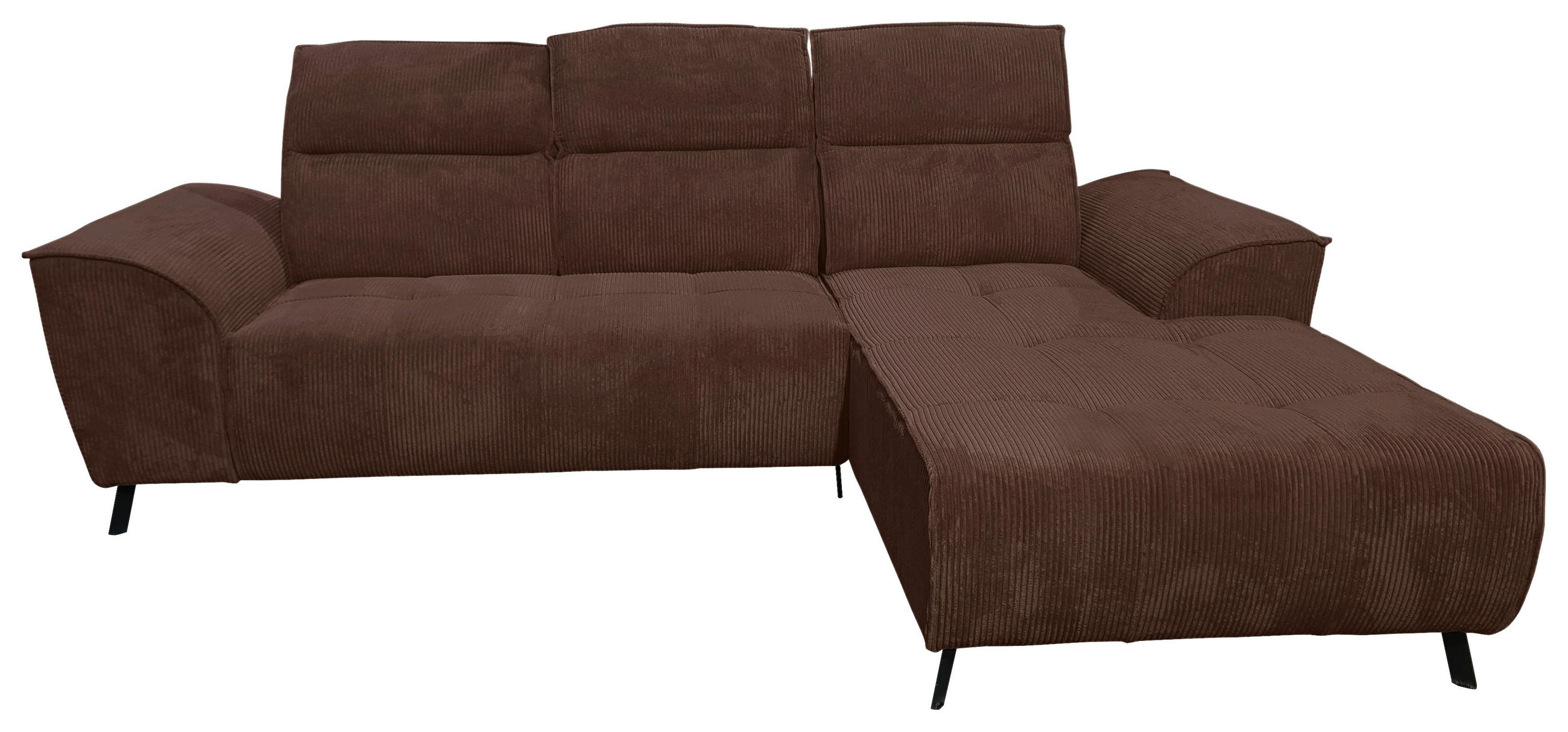ECKSOFA Dunkelbraun Cord  - Dunkelbraun/Schwarz, KONVENTIONELL, Textil/Metall (290/196cm) - Carryhome