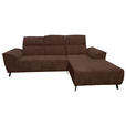 ECKSOFA Dunkelbraun Cord Rücken echt, Kopfteilverstellung, Sitzvorzug  - Dunkelbraun/Schwarz, KONVENTIONELL, Textil/Metall (290/196cm) - Carryhome