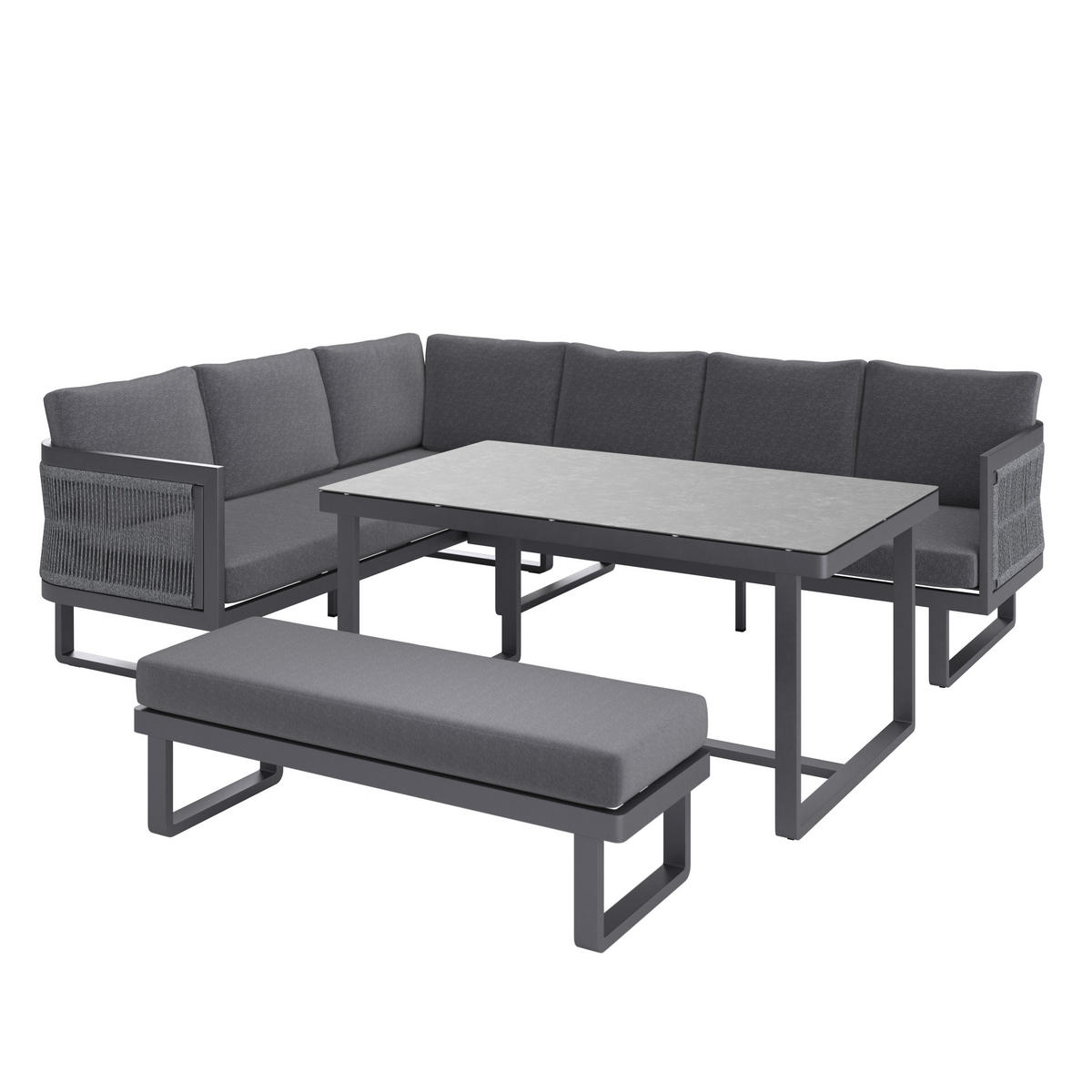 VRTNA GARNITURA   metal, plastika, staklo, tekstil  antracit  - antracit, Moderno, staklo/metal (190/240cm) - Ambia Garden