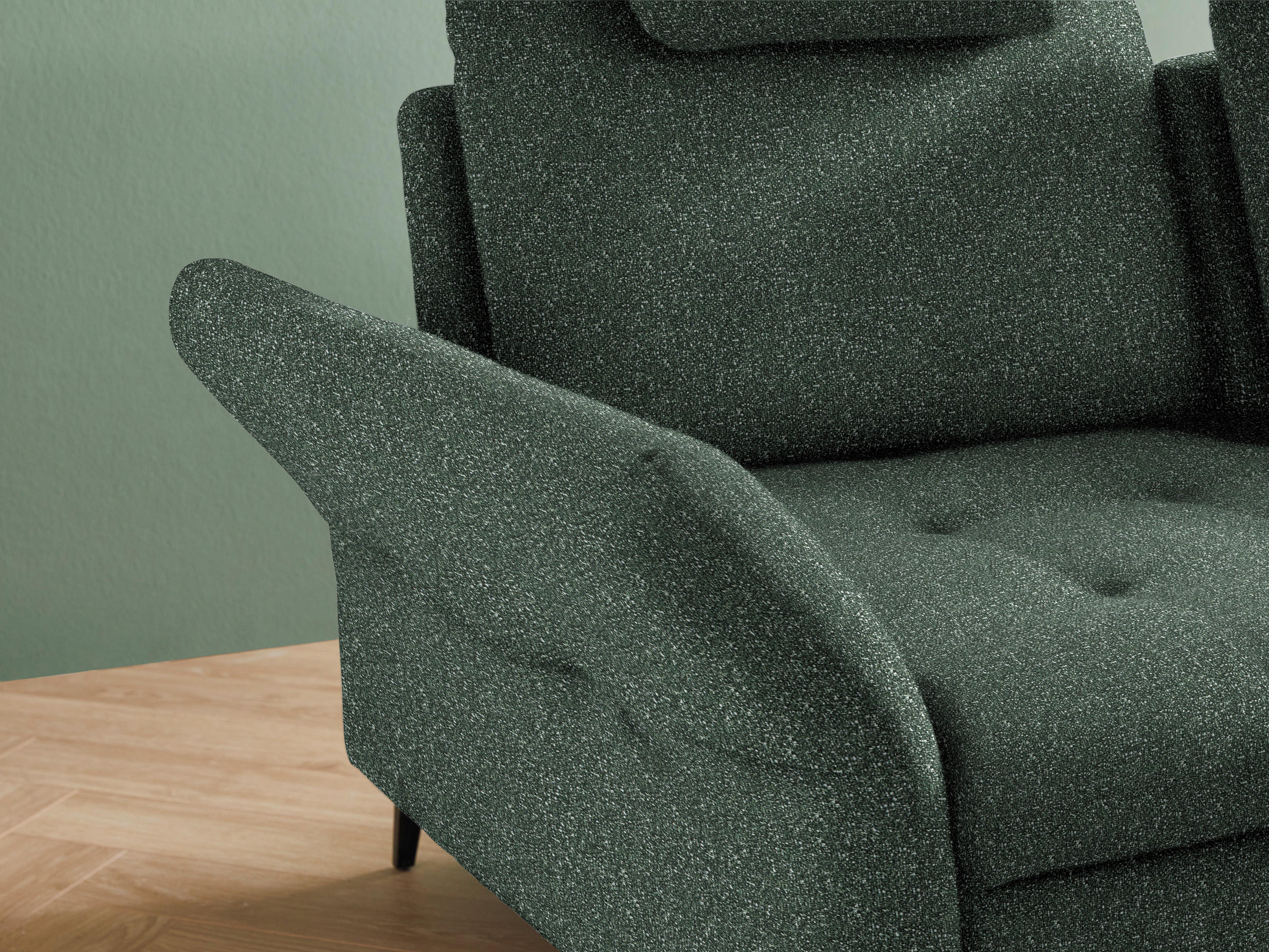 Thumbnail - Valnatura Ecksofa, Grün, Textil, 3-Sitzer, Ottomane rechts, L-Form, 288x233 cm, Bettkasten erhältlich, Stoffauswahl, sei...