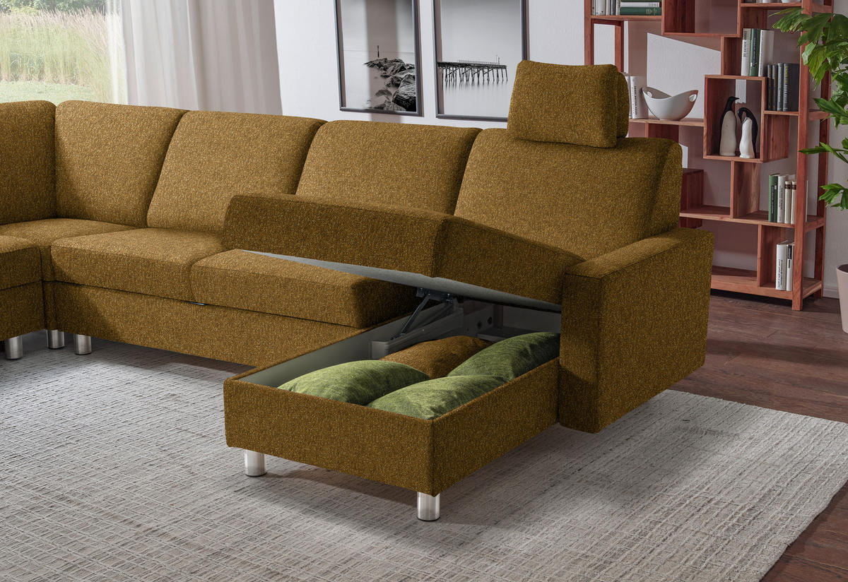 WOHNLANDSCHAFT  in Mikrovelours Senfgelb  - Anthrazit/Senfgelb, KONVENTIONELL, Textil (237/323/158cm) - Sedda