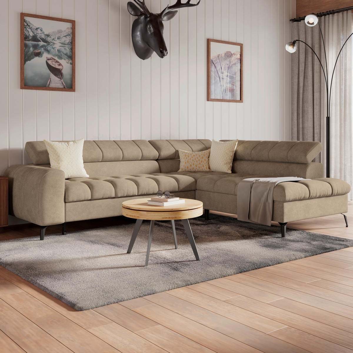 ECKSOFA in Beige  - Beige/Schwarz, Trend, Kunststoff/Textil (261/203cm) - Livetastic