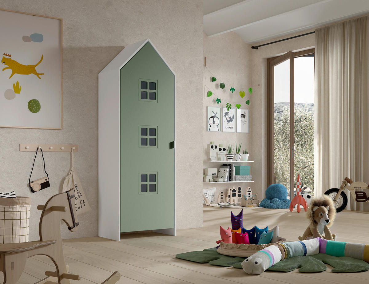  KINDERKLEIDERSCHRANK Grün, Weiß  - Weiß/Grün, MODERN, Holzwerkstoff/Metall (57,6/171,3/37cm) - MID.YOU