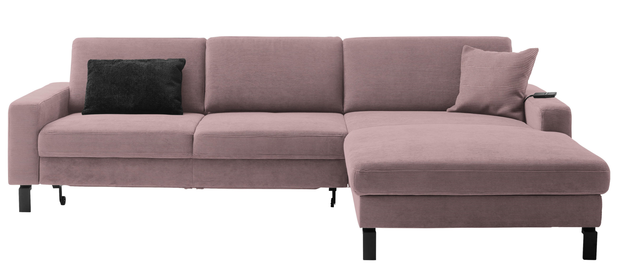 ECKSOFA in Cord Altrosa  - Schwarz/Altrosa, Design, Textil/Metall (298/185-209cm) - Pure Home Lifestyle