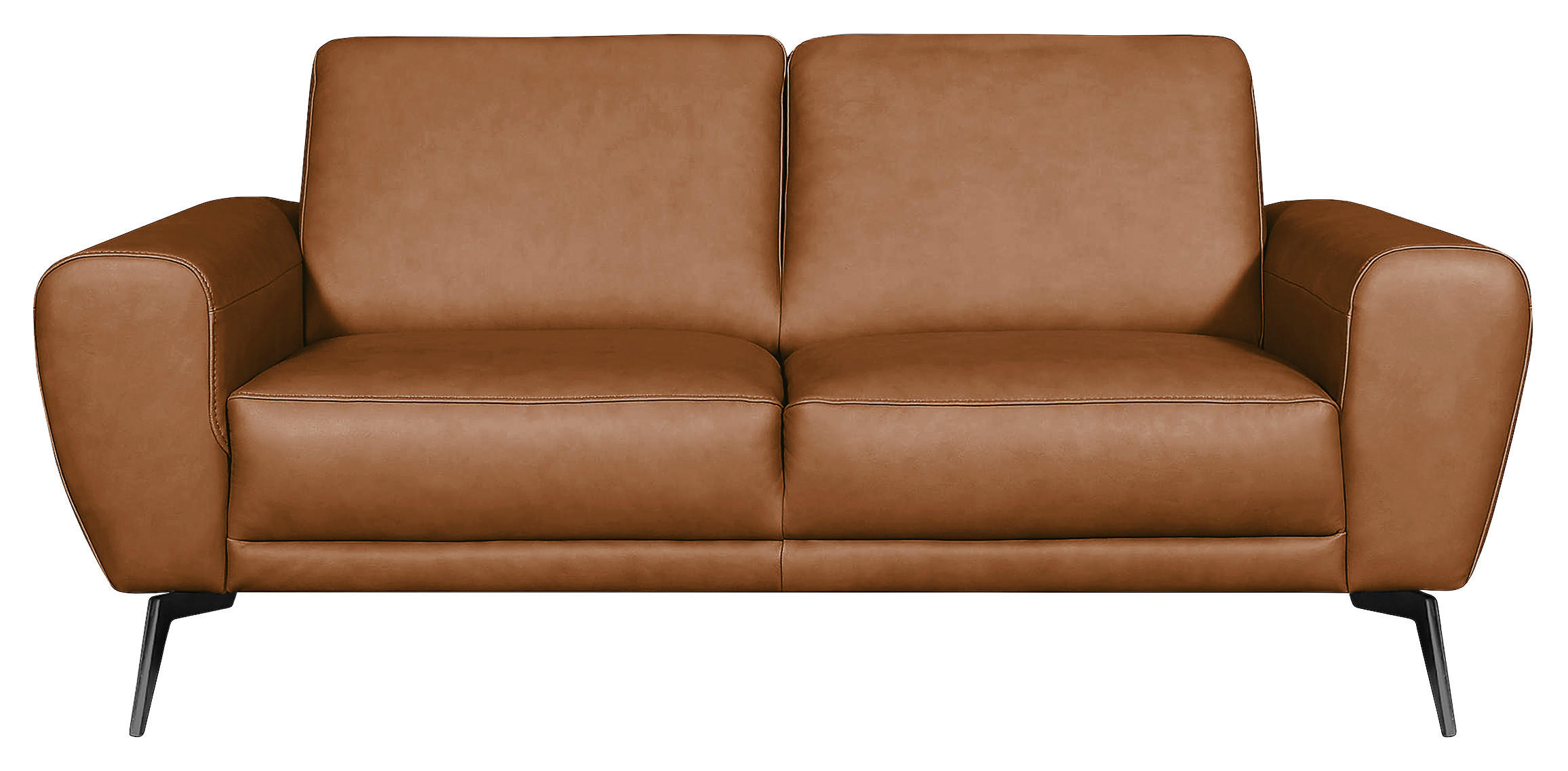 2-SITZER-SOFA Cognac Echtleder  - Cognac/Schwarz, Design, Leder/Metall (177/85/92cm) - Livetastic
