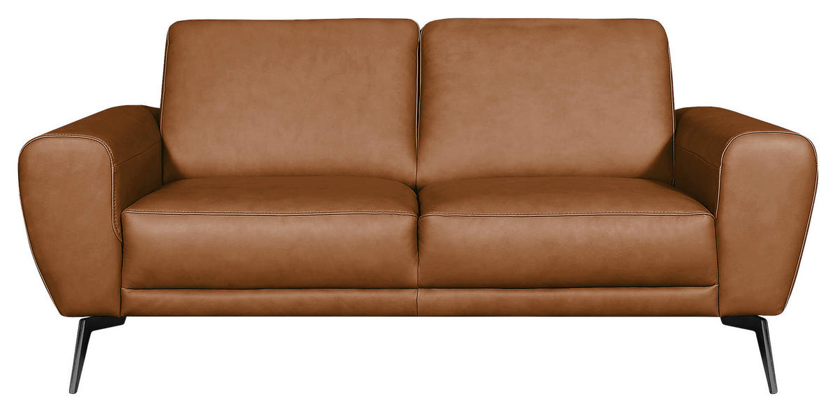 2-SITZER-SOFA Cognac Echtleder  - Cognac/Schwarz, Design, Leder/Metall (177/85/92cm) - Livetastic