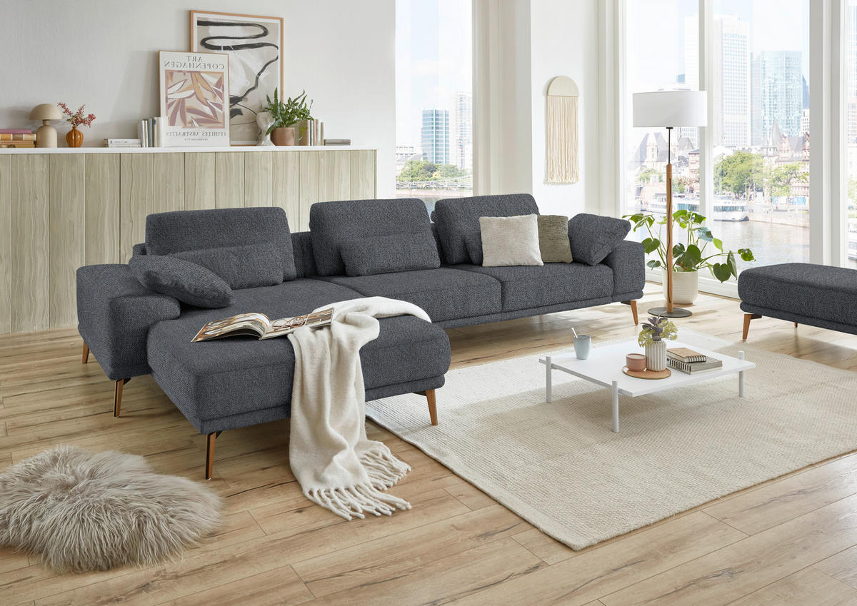 ECKSOFA in Flachgewebe Anthrazit  - Wildeiche/Anthrazit, Design, Holz/Textil (193/334cm) - Niels Andersson