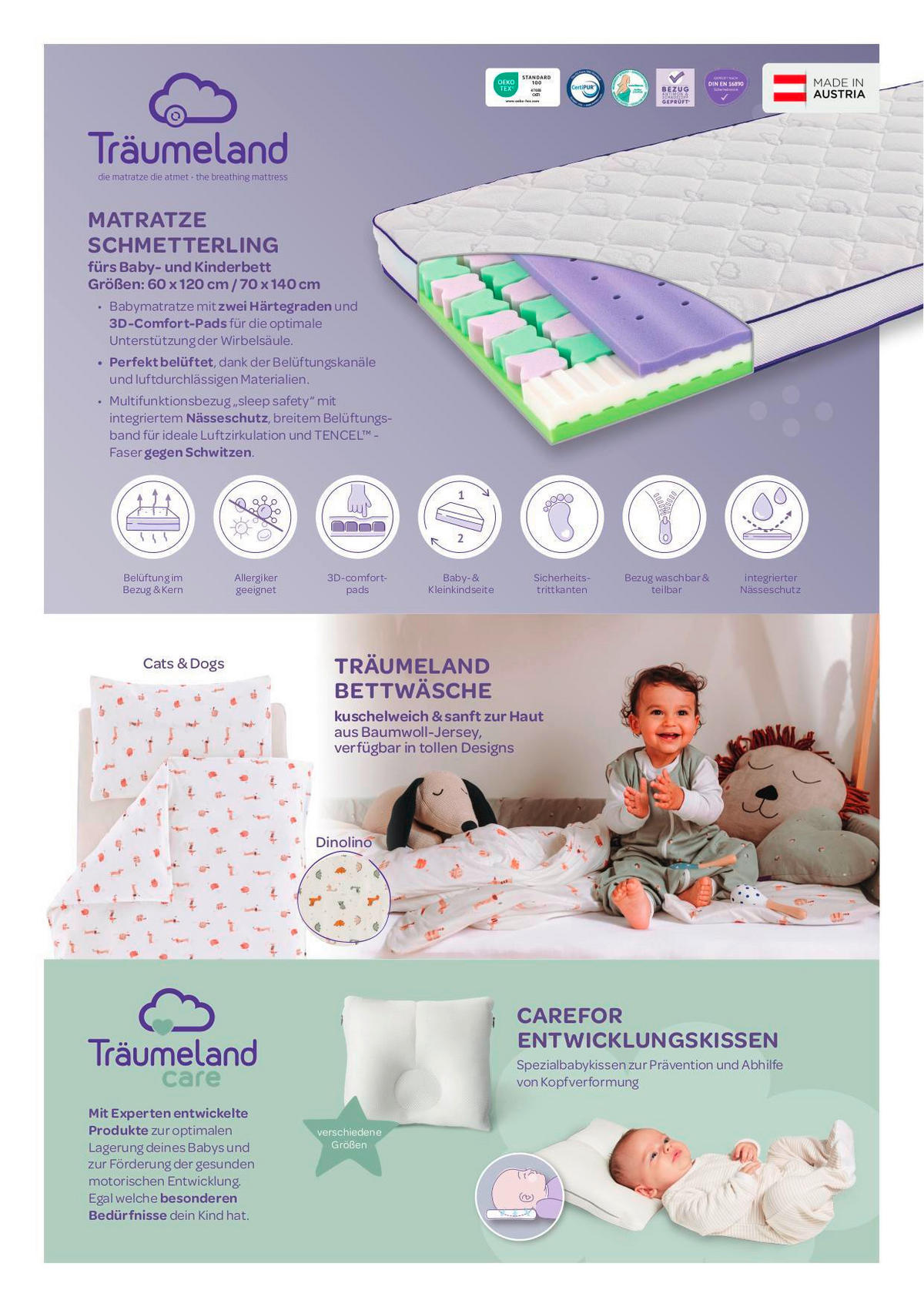 KINDERMATRATZE Schmetterling Höhe ca.  - Violett/Weiß, Basics, Textil (140/70/11cm) - Träumeland