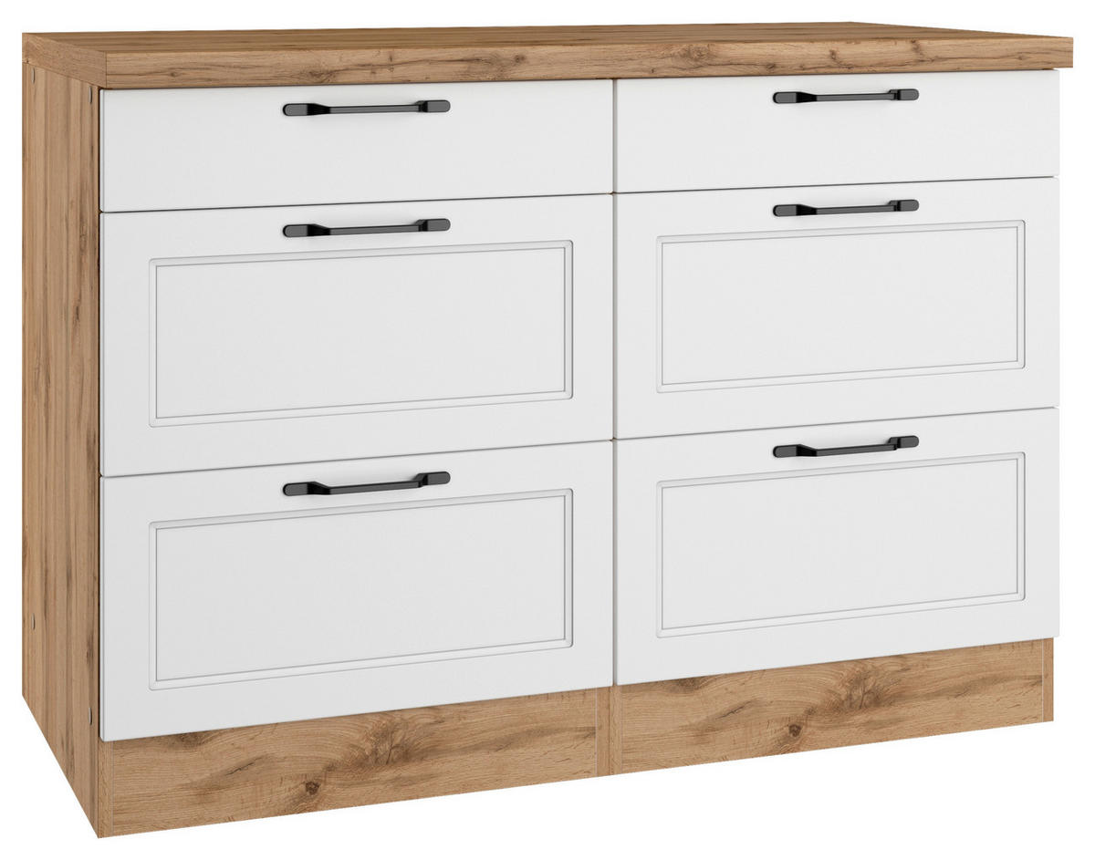 KÜCHENUNTERSCHRANK 120/86/60 cm  in Weiß, Eiche Wotan  - Eiche Wotan/Schwarz, LIFESTYLE, Holzwerkstoff/Metall (120/86/60cm) - Held
