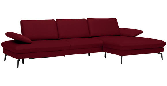 ECKSOFA in Echtleder Dunkelrot 325/157 cm - Schwarz/Dunkelrot, Design, Leder/Metall (325/157cm) - Dieter Knoll