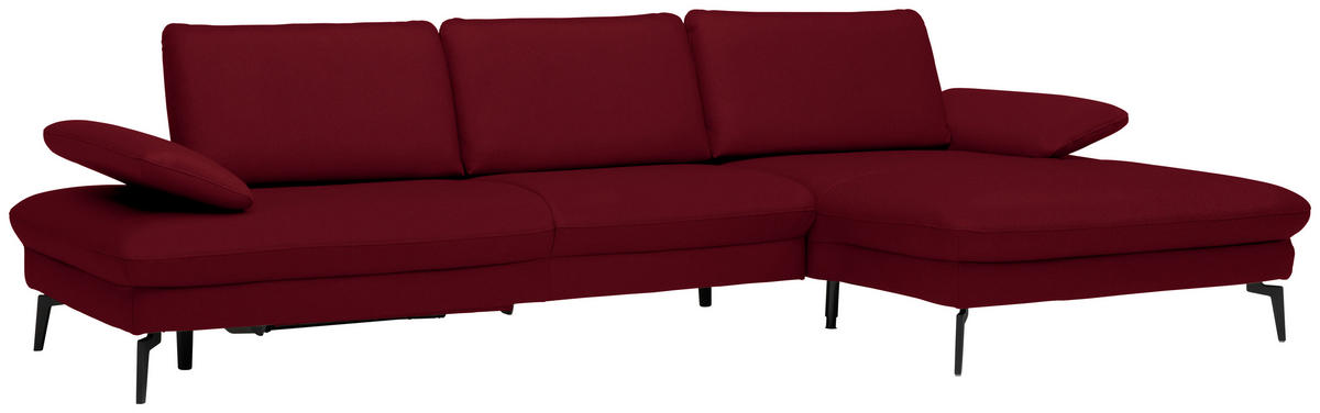 ECKSOFA in Echtleder Dunkelrot  - Schwarz/Dunkelrot, Design, Leder/Metall (325/157cm) - Dieter Knoll