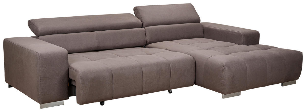 ECKSOFA in Mikrofaser Graubraun  - Graubraun/Silberfarben, Konventionell, Textil/Metall (307/186cm) - Livetastic