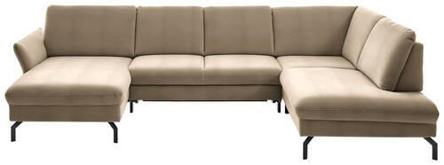 WOHNLANDSCHAFT Sandfarben Velours - Sandfarben/Schwarz, Design, Textil/Metall (179/335/220cm) - Beldomo System