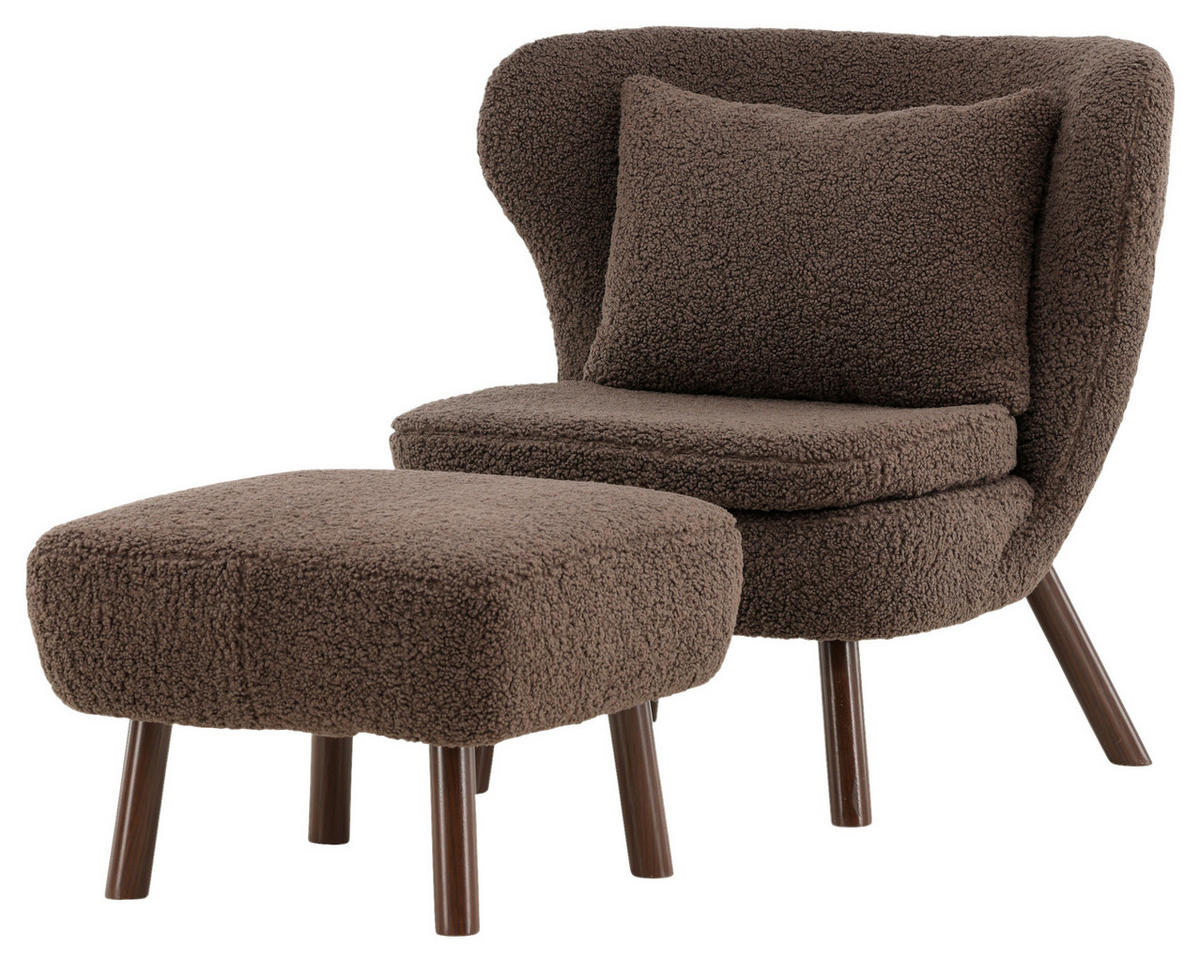 FÅTÖLJ MED FOTPALL i metall, textil brun  - brun, Design, metall/textil (60,5/80/85cm) - Livetastic