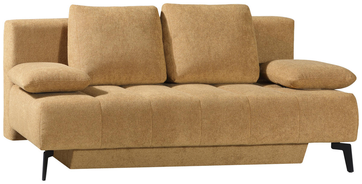 SCHLAFSOFA Flachgewebe Honig  inkl. Bettkasten, Schlaffunktion, Armteilverstellung  - Schwarz/Honig, Design, Textil/Metall (235/90/100cm) - Novel