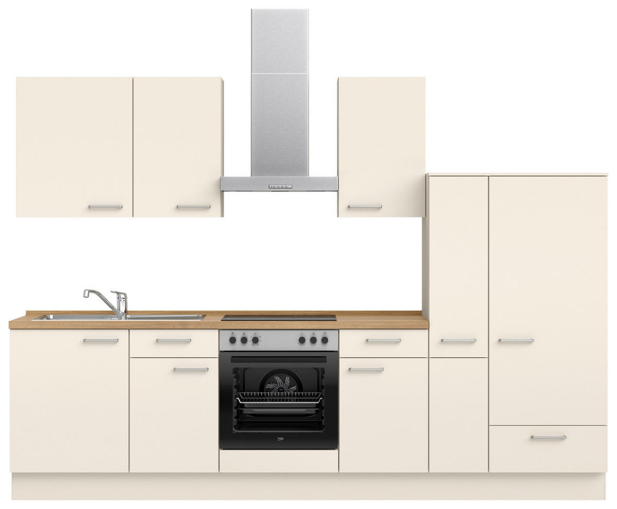 KÜCHENBLOCK 300 cm   in Eichefarben, Magnolie  - Edelstahlfarben/Eichefarben, MODERN, Holzwerkstoff/Metall (300cm) - Nobilia