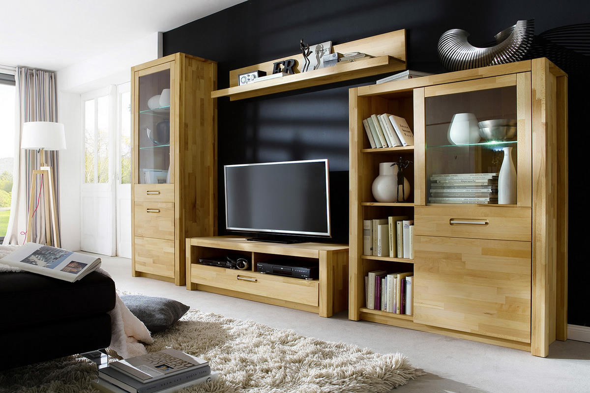 TV-ELEMENT  in 125/43/46 cm  - Buchefarben/Alufarben, Design, Holz/Metall (125/43/46cm) - MID.YOU