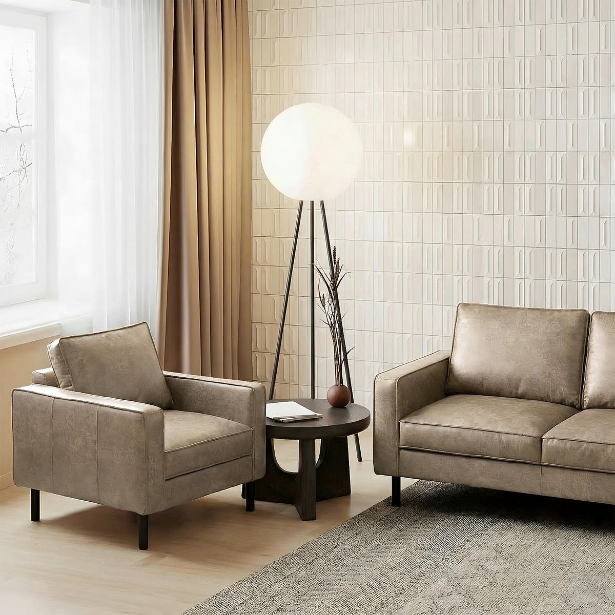 SESSEL in Lederlook Echtleder Hellgrau  - Hellgrau/Schwarz, Design, Leder/Textil (88/85/92cm) - Livetastic