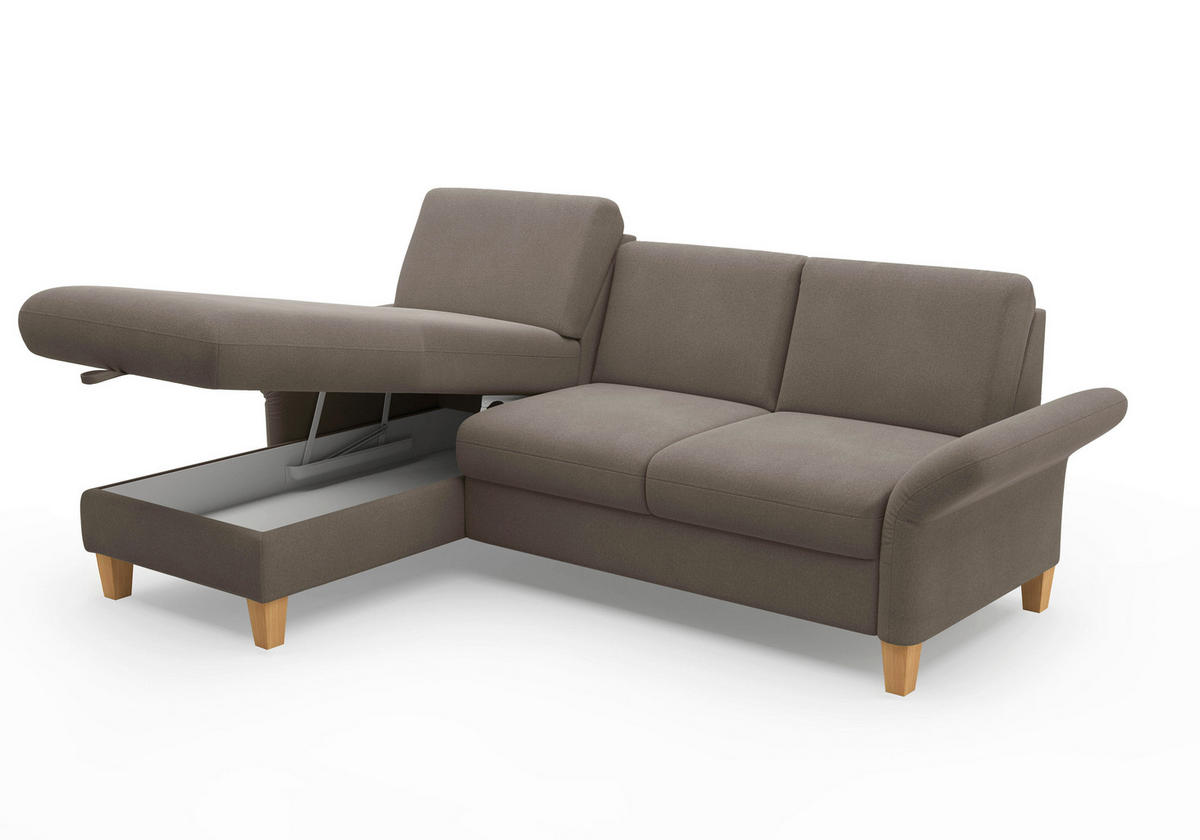 ECKSOFA ROCHELLE E Schlammfarben Flachgewebe  - Schlammfarben/Eichefarben, KONVENTIONELL, Holz/Textil (164/251cm) - Sit & More