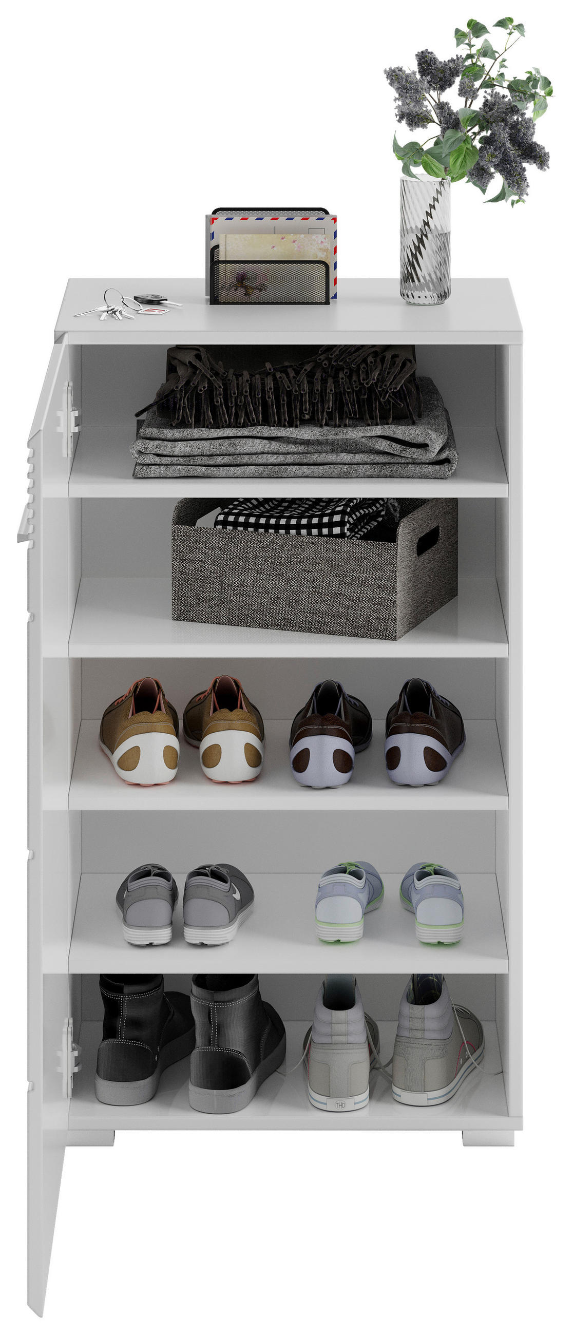 SCHUHSCHRANK Weiß, Weiß Hochglanz  - Weiß Hochglanz/Silberfarben, Design, Holzwerkstoff/Kunststoff (55/96/37cm) - Carryhome
