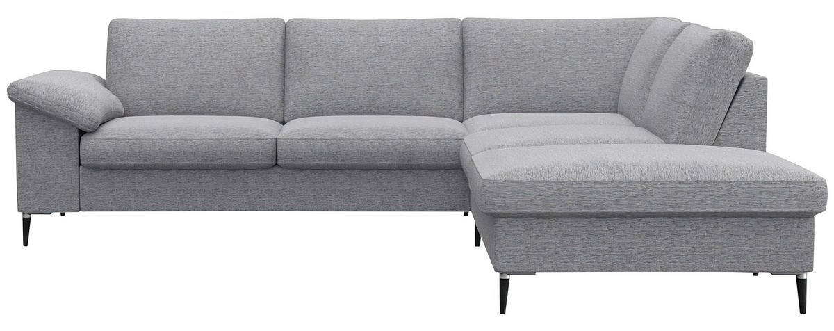 ECKSOFA Hellgrau Chenille, Webstoff, Flachgewebe  - Hellgrau/Schwarz, Design, Textil/Metall (247/225cm) - Livetastic