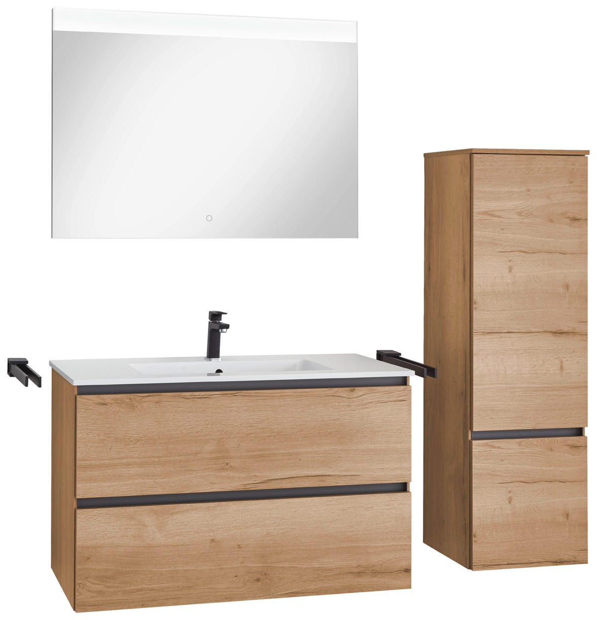 BADEZIMMER 3-teilig  in 81 cm  - Edelstahlfarben/Weiß Hochglanz, MODERN, Holzwerkstoff/Stein (81cm) - Nobilia