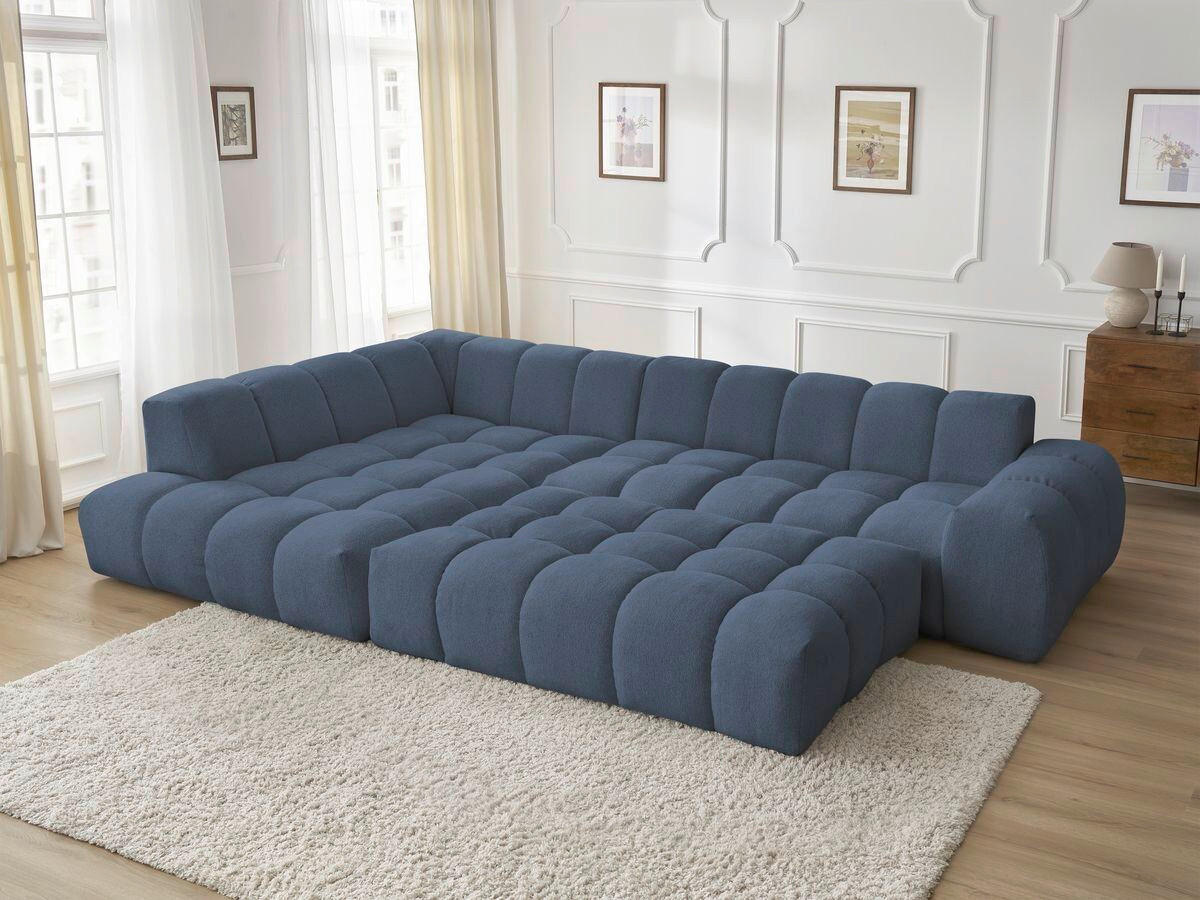 ECKSOFA Ottomane links  EVEREST Dunkelblau Flachgewebe  - Schwarz/Dunkelblau, MODERN, Kunststoff/Textil (210/352cm)